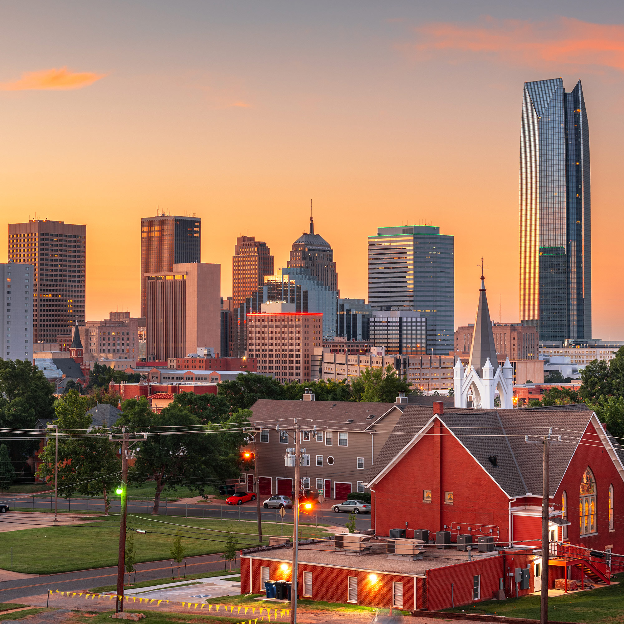 A skyline photo of Oklahoma City, Oklahoma
